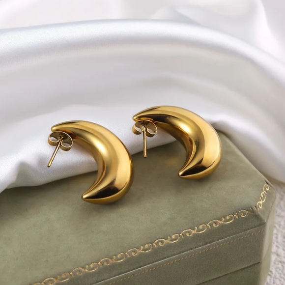 Anthropologie Jewelry - 18 KT Gold Over Titanium Crescent Earrings